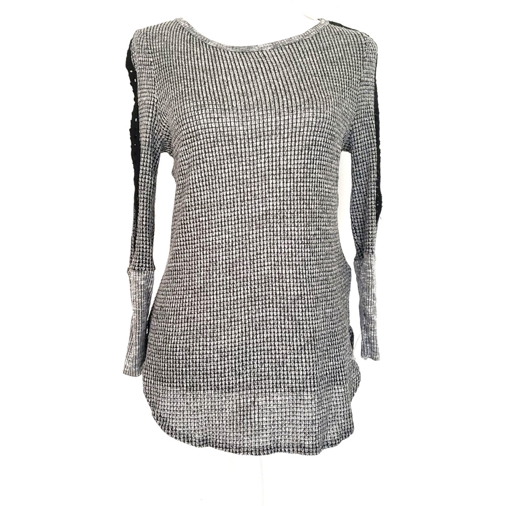 Soft Surroundings Women SIZE PM PETITE Gray Black Knit Long Sleeve Casual Top